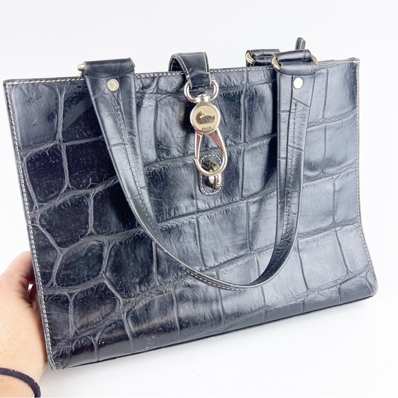 Dooney & Bourke Black Croc Embossed Logo Lock Tote Bag